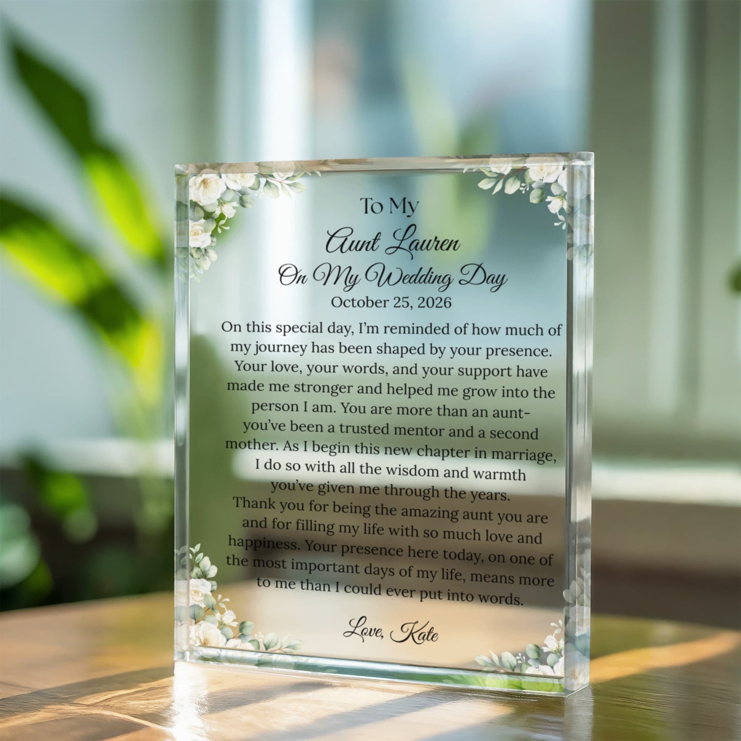 To My Aunt on My Wedding Day Gift Plaque