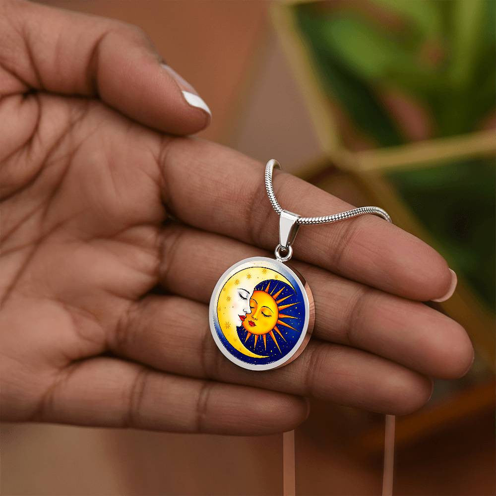 Sun Moon Pendant Necklace with Engraving-[Heartfelt Family Gift]