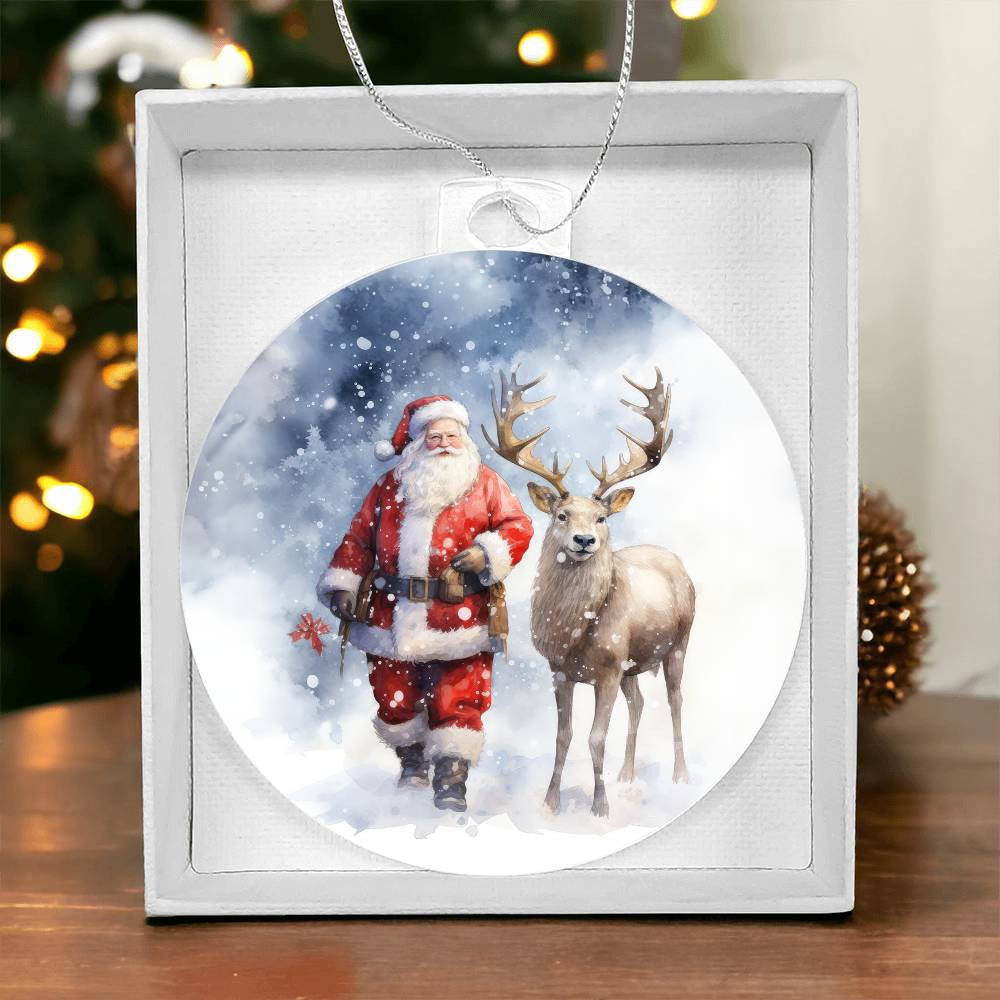 Santa and Reindeer Acrylic Christmas Ornament-[Heartfelt Family Gift]