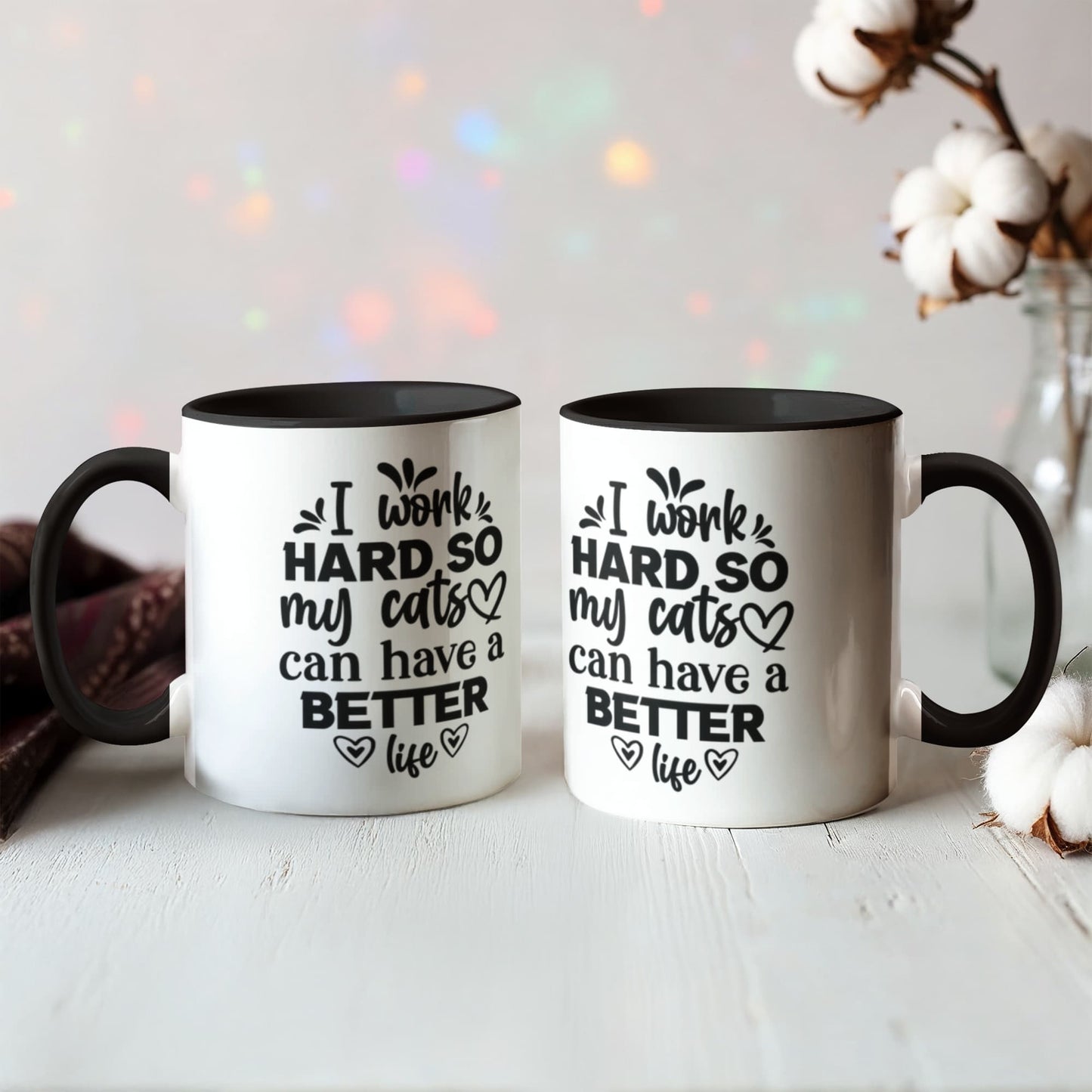 Cat Lover Color Accent Coffee Mug for Office Coworker  - 7 Colors