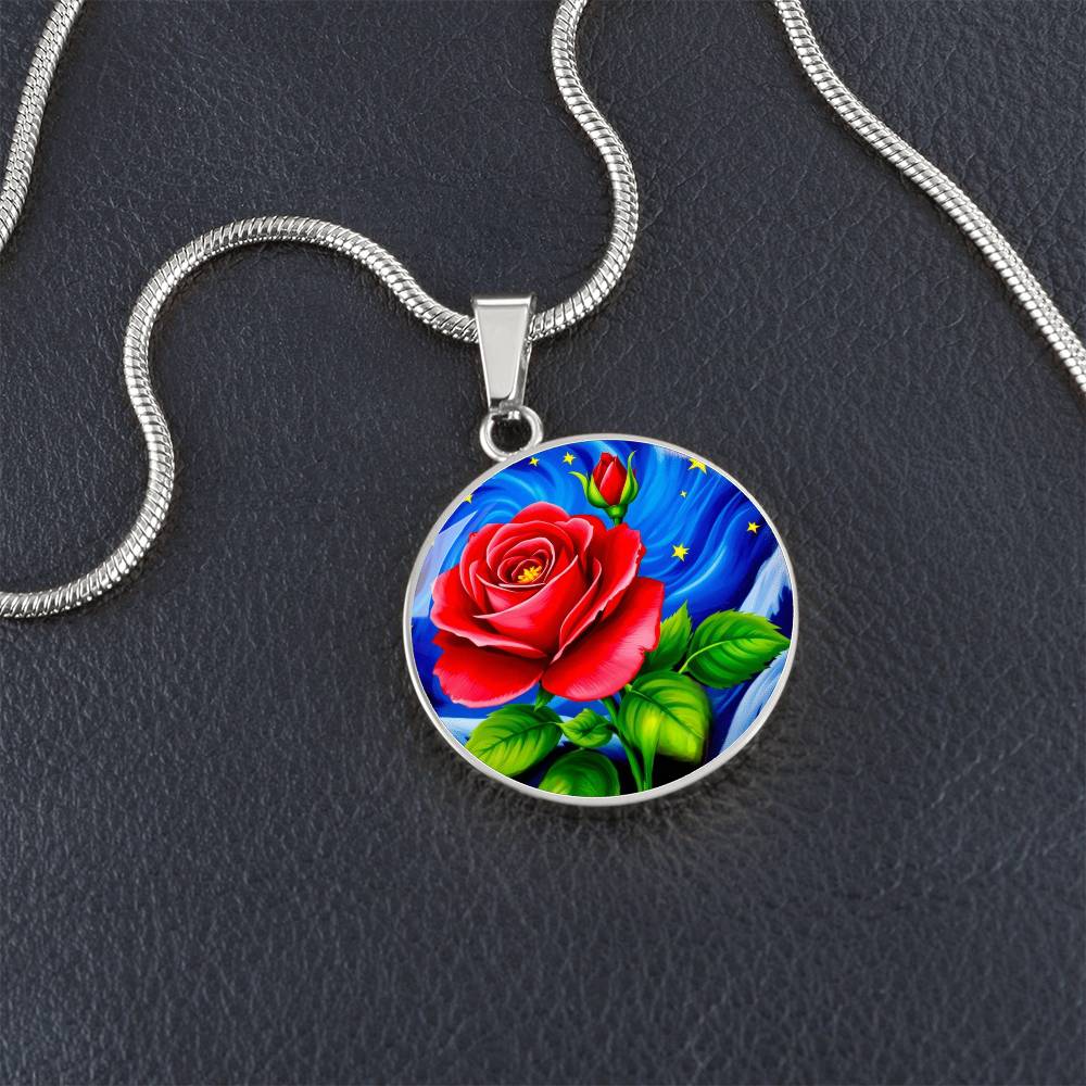 Rose Starry Sky Engraved Pendant Necklace