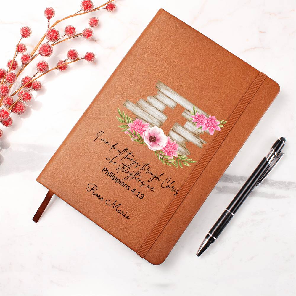Personalized Bible Verse Journal, I Can Do All Things Through Christ Philippians 4:13, Christian Gift for Women, Custom Name Scripture Keepsake