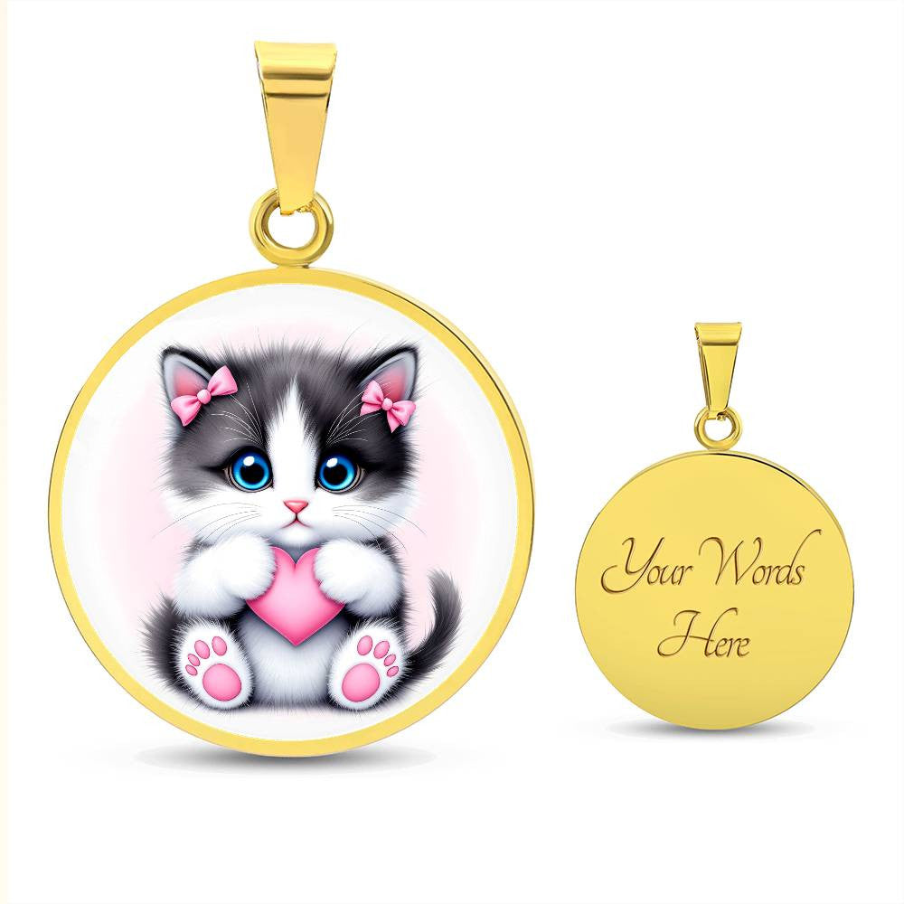 Cat Kitty Heart Necklace Pendant Necklace with Engraving-[Heartfelt Family Gift]