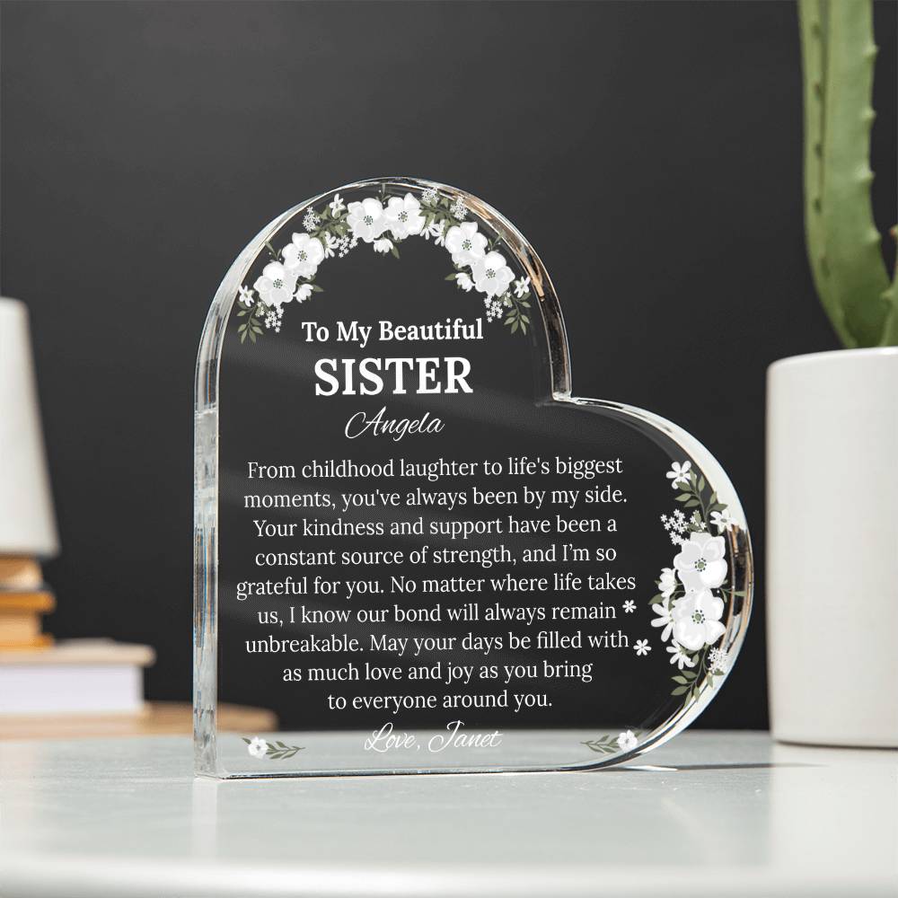Sister Heart Plaque, Acrylic Plaque Gift, Personalized Sister Gift, Custom Heart Plaque