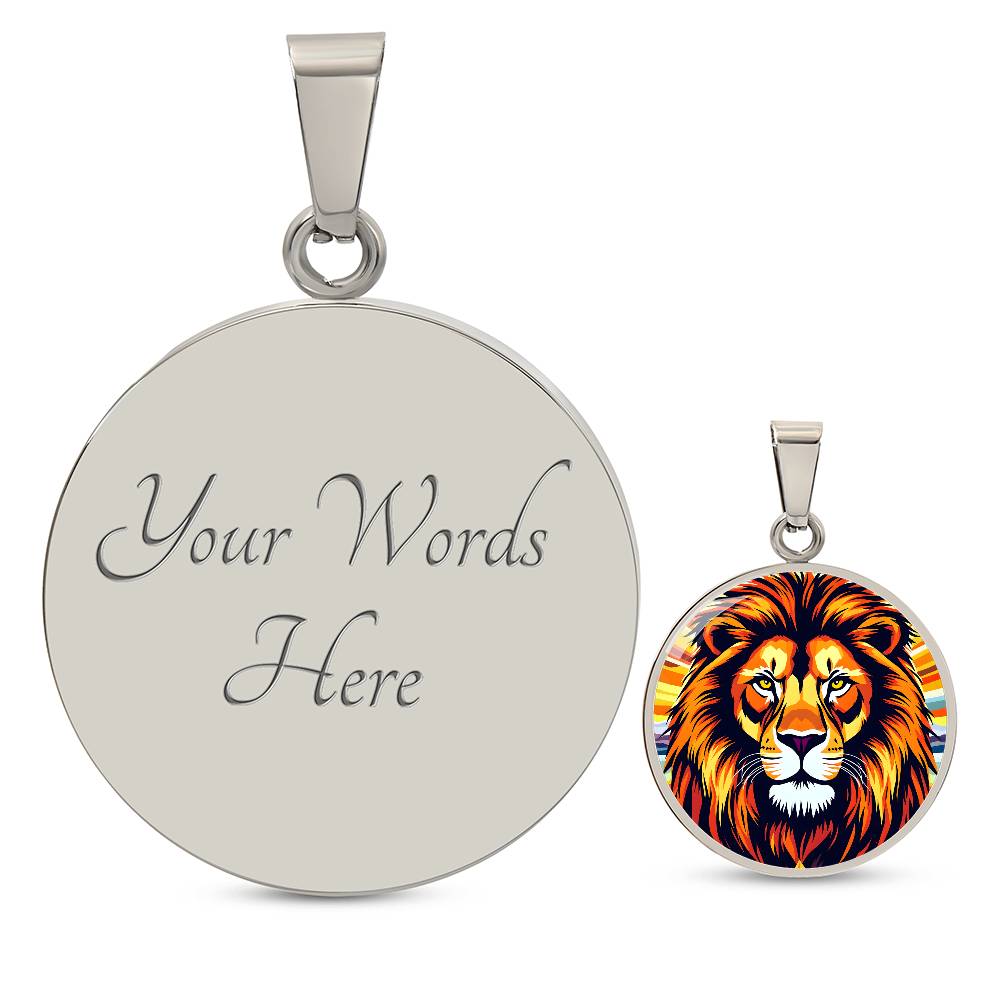 Engraved Lion Pendant  Necklace or Bracelet, Personalized Animal Jewelry