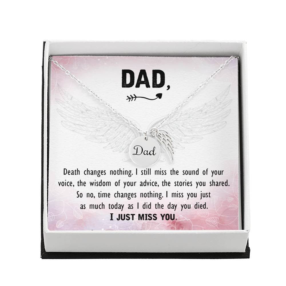 Dad Memorial Necklace Angel Wing Charm -Death changes nothing-[Heartfelt Family Gift]
