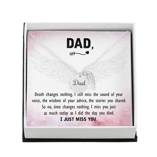 Dad Memorial Necklace Angel Wing Charm -Death changes nothing-[Heartfelt Family Gift]
