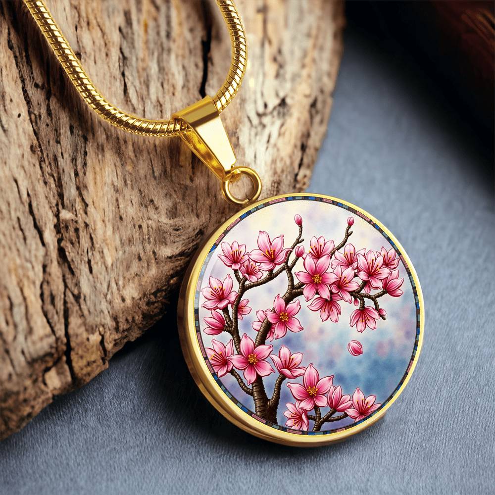 Cherry blossom Floral Necklace with Engraving