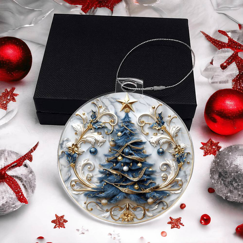 Blue Gold Christmas Tree Acrylic Christmas Ornament-[Heartfelt Family Gift]
