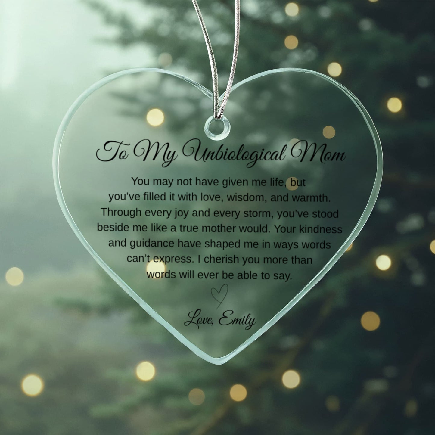 To My Unbiological Mom Ceramic Heart Ornament