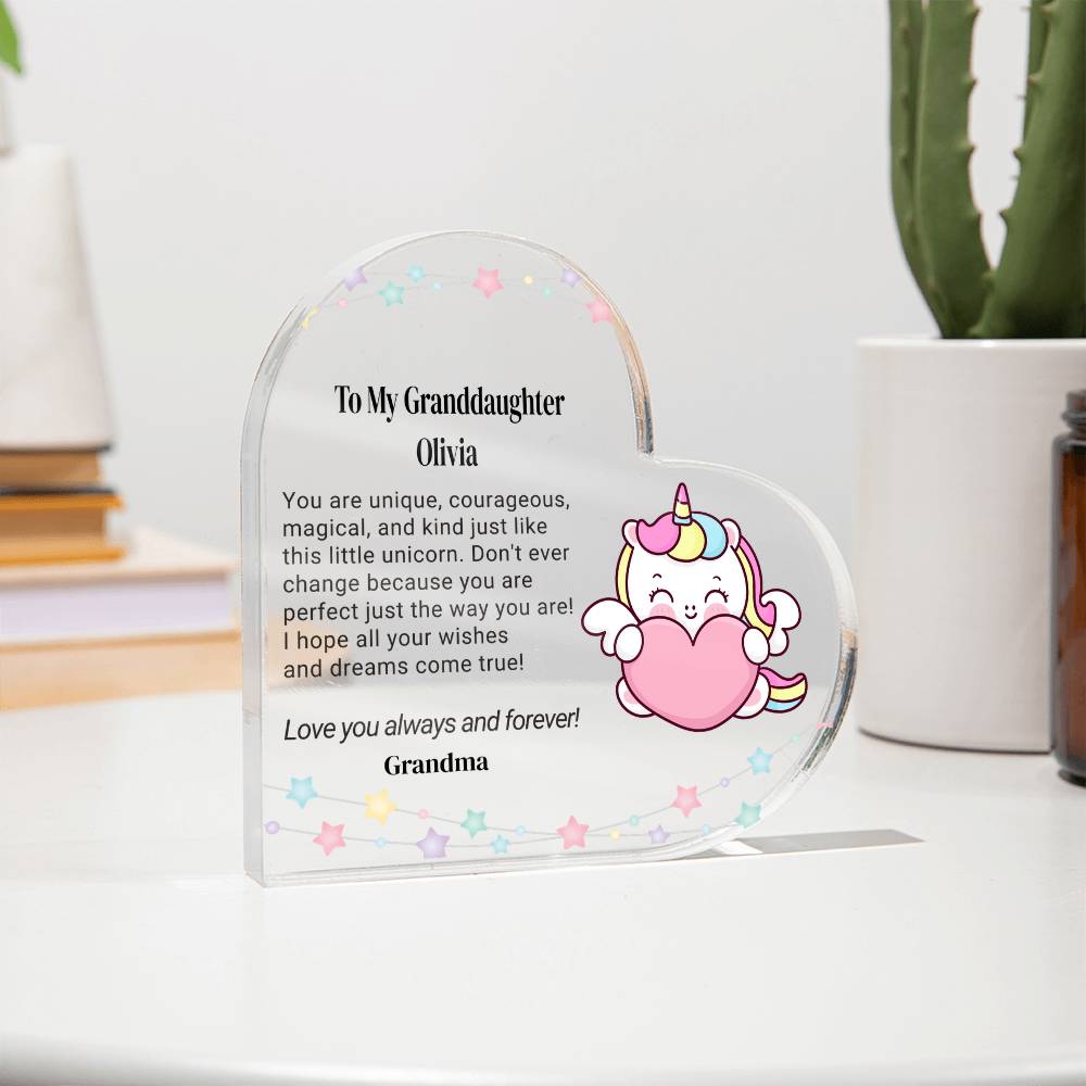 Daughter Unicorn Acrylic Heart Plaque