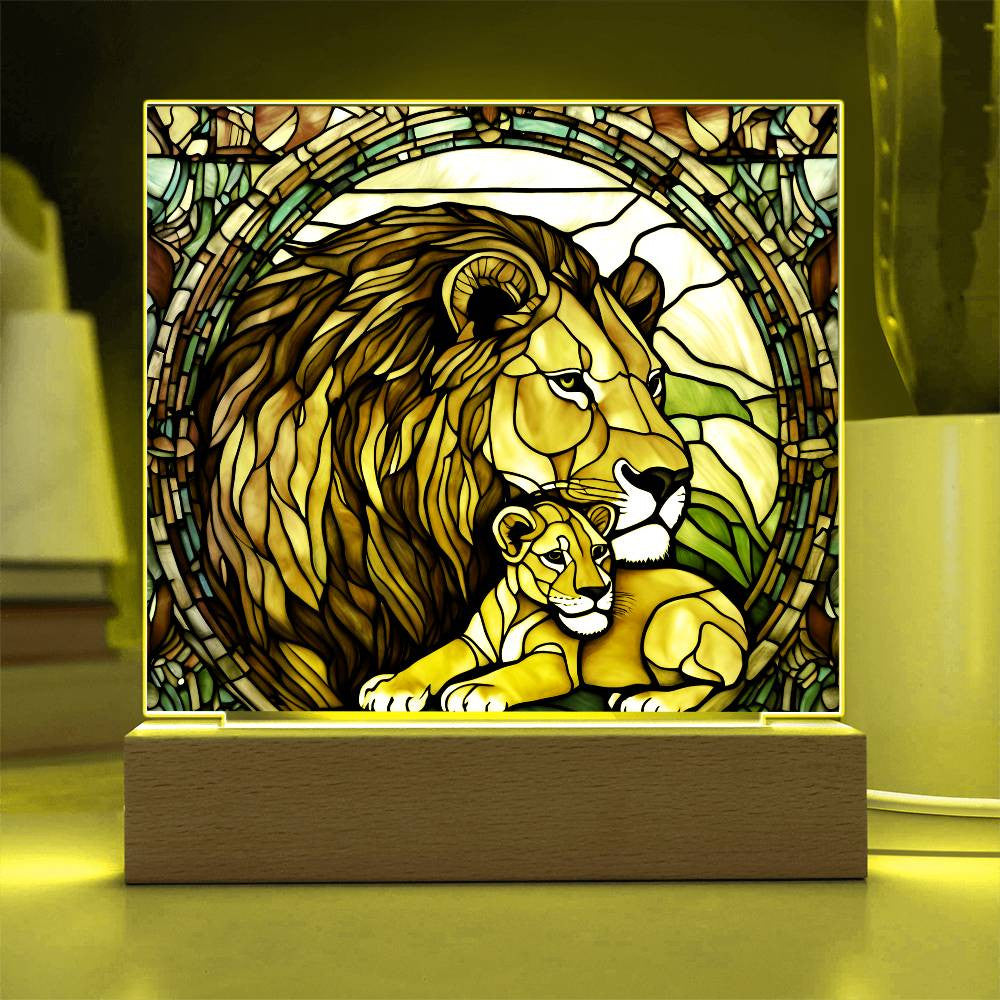 Mama Lion and Cub Acrylic Square Plaque-[Heartfelt Family Gift]