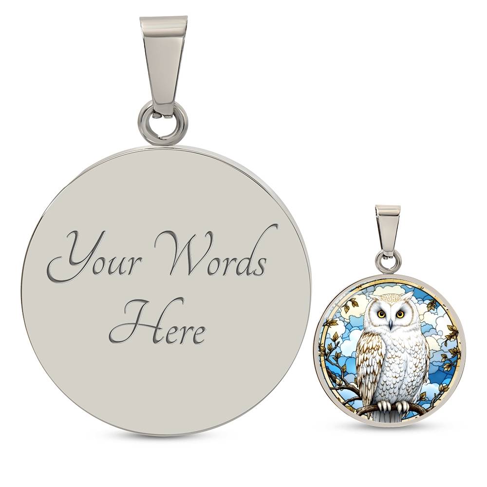 Snowy Owl Engraved Necklace or Bracelet in Gold or SIlver