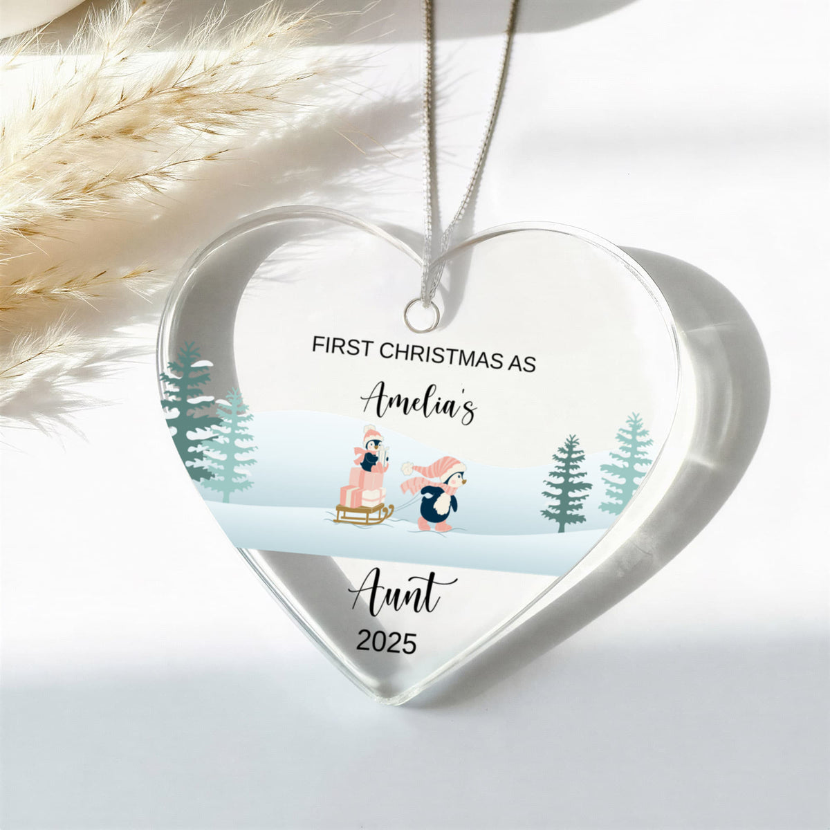 1st Christmas As Aunt Acrylic Heart Ornament for New Baby