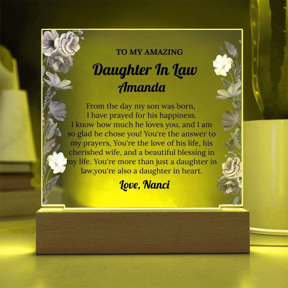 Daughter In Law Gift, Personalized Acrylic Plaque