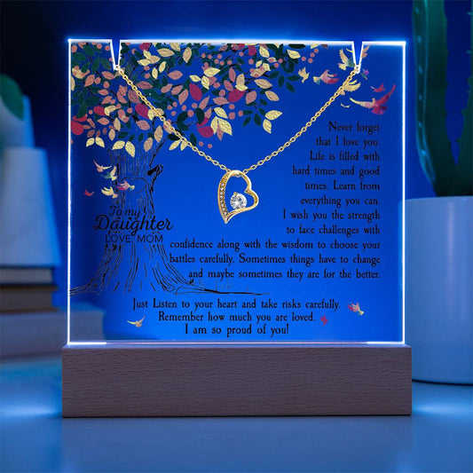 Daughter Keepsake LED Acrylic Heart Necklace & Plaque-[Heartfelt Family Gift]