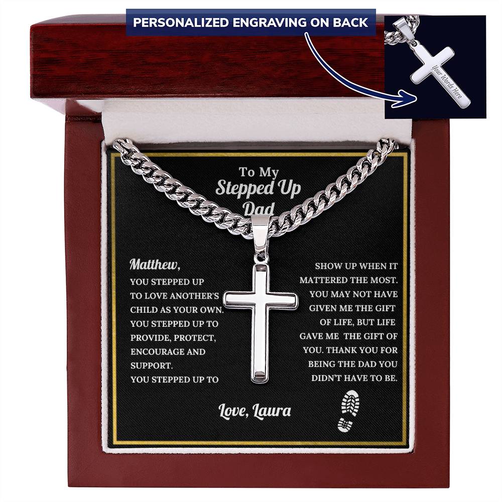 Personalized Stepdad Cross with Cuban Link Chain