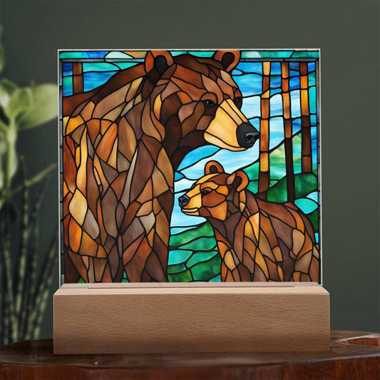 Bear Family Cub Acrylic Square Plaque-[Heartfelt Family Gift]