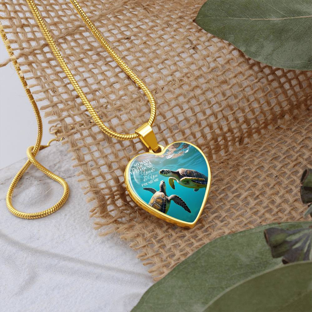 So Many In The Sea Turtles Heart Necklace with Engraving-[Heartfelt Family Gift]