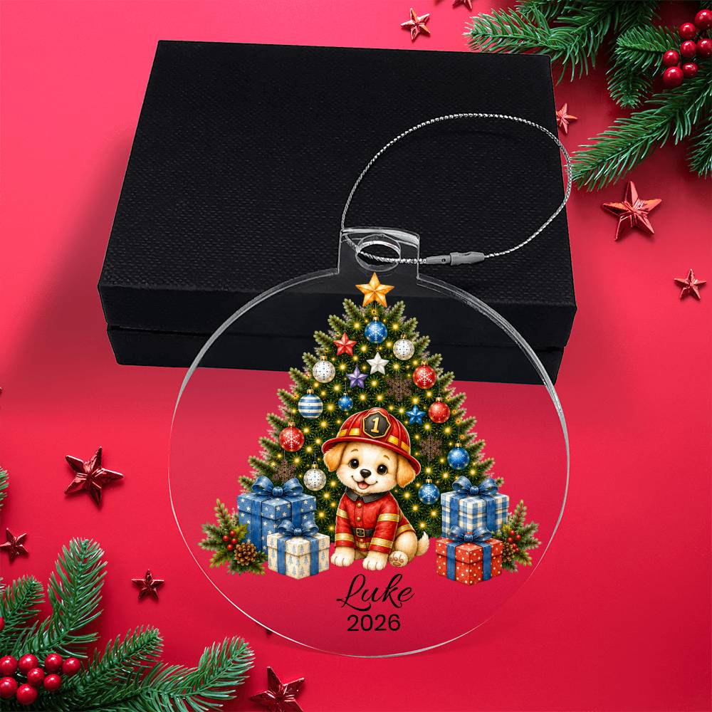Firefighter Puppy Christmas Ornament