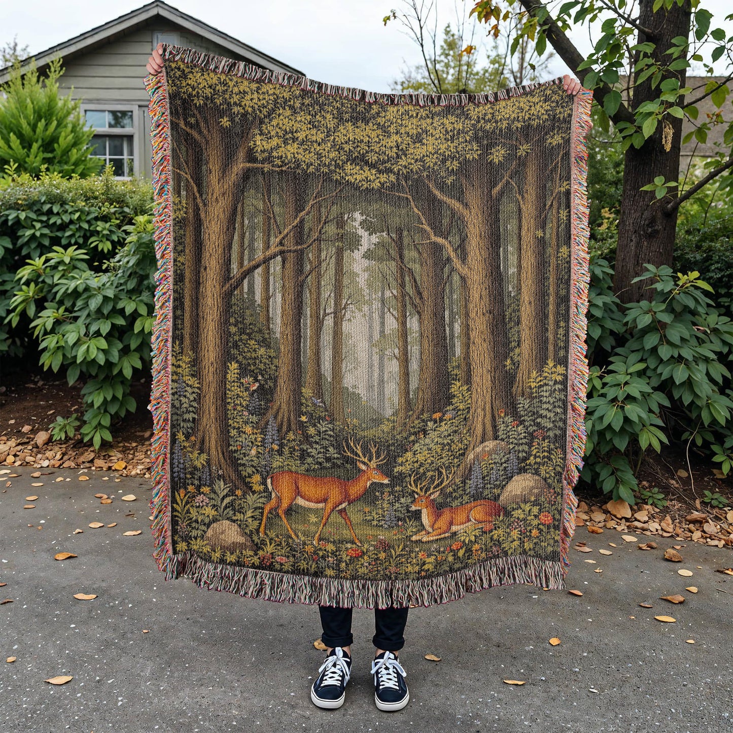 Forest Deer Woven Cotton Blanket Throw-[Heartfelt Family Gift]