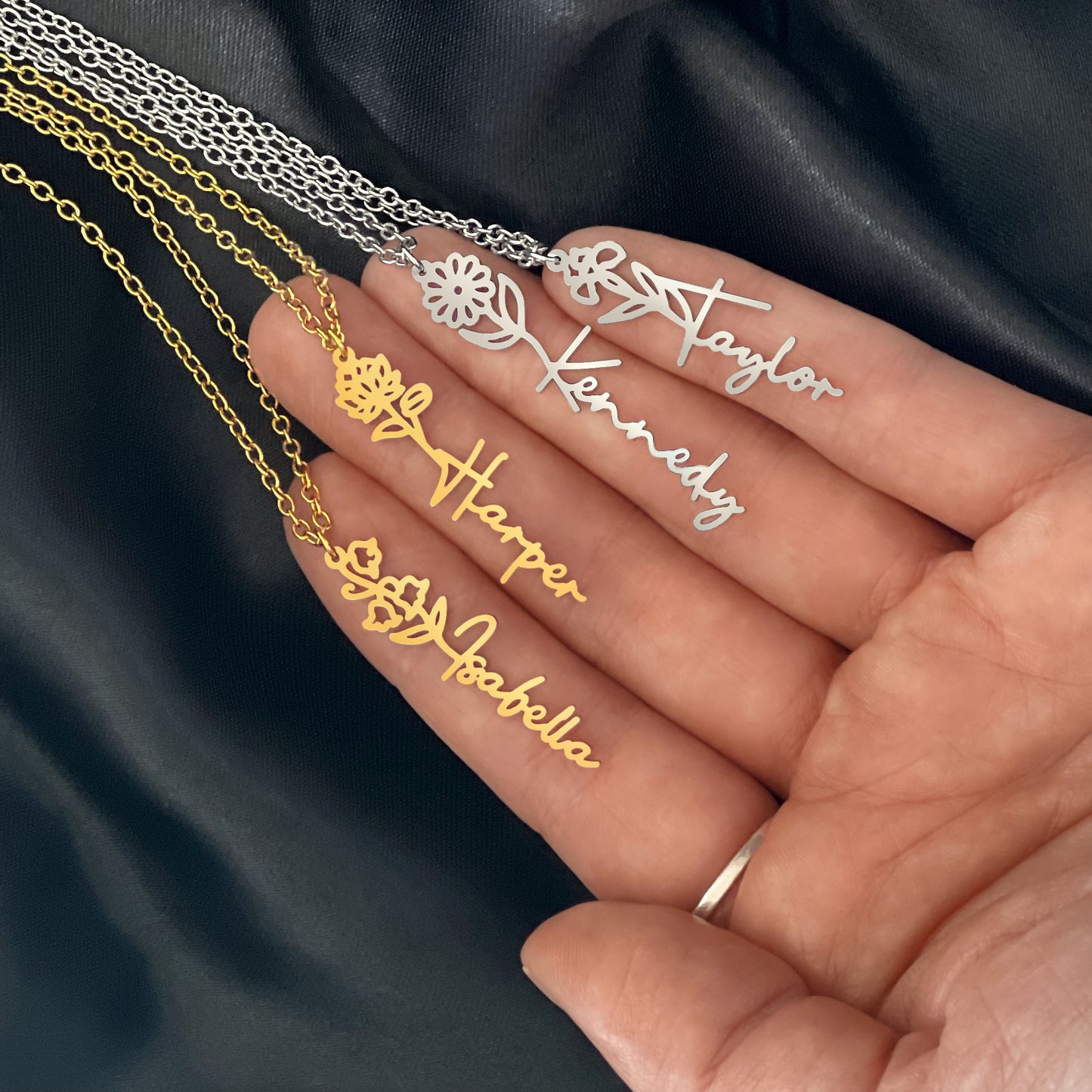 Libra Zodiac Birth Flower Name Necklace