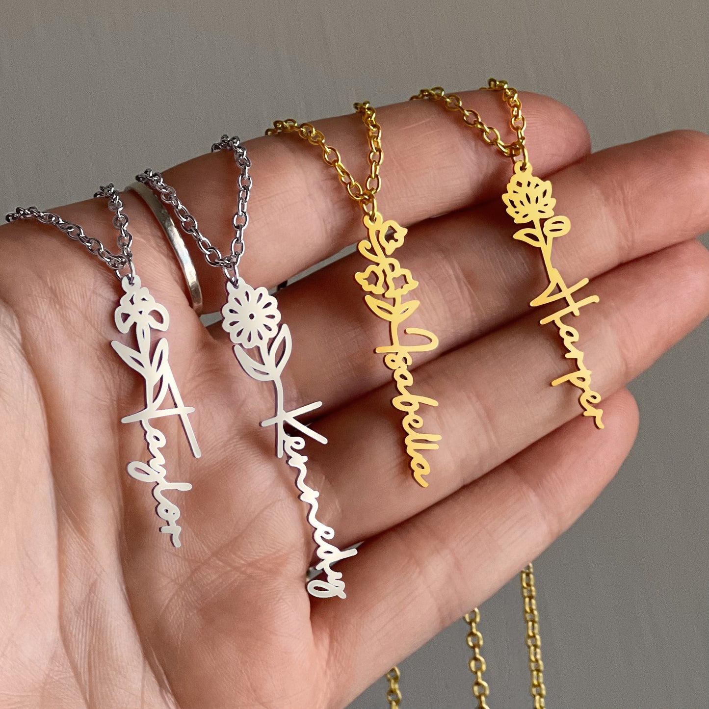 Libra Zodiac Birth Flower Name Necklace