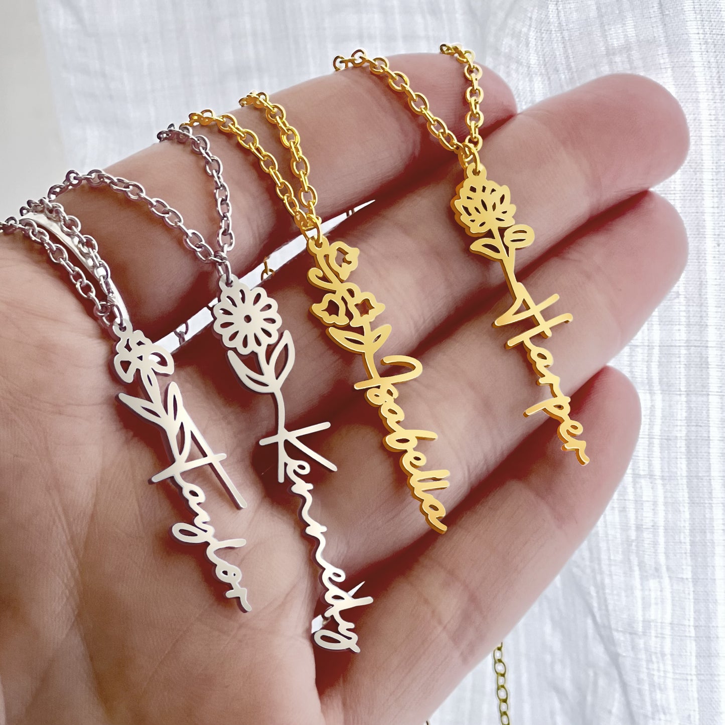 Birth Flower Name Necklace