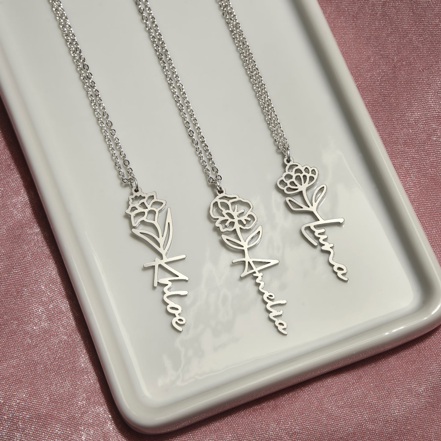 Libra Zodiac Birth Flower Name Necklace