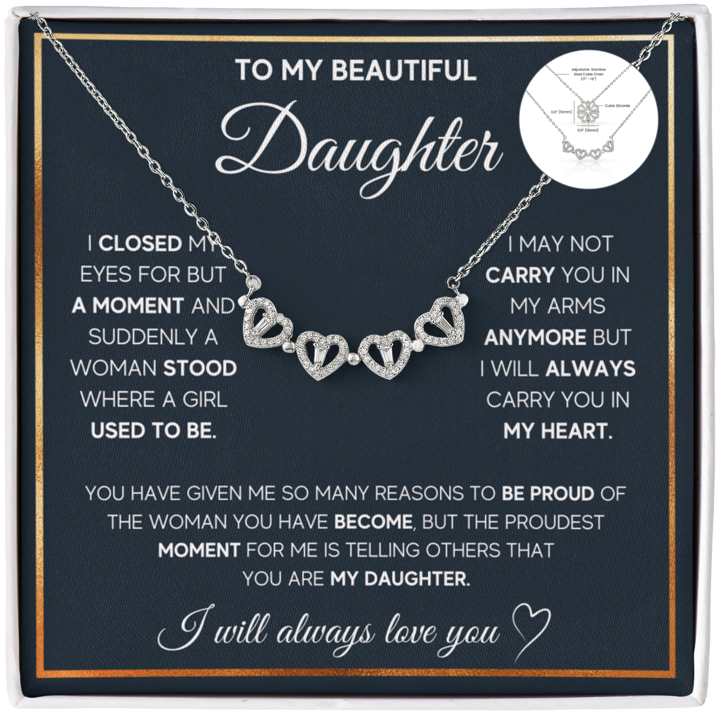 To My Beautiful Daughter  Heart Clover Convertible Necklace