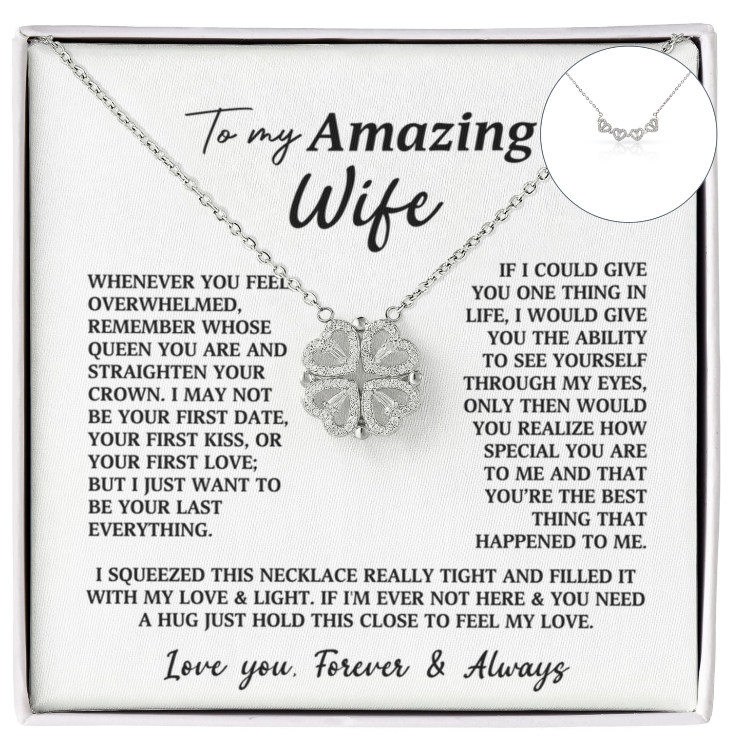 To My Amazing Wife Heart Clover Convertible Necklace