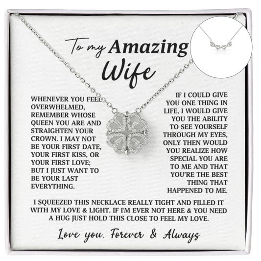 To My Amazing Wife Heart Clover Convertible Necklace
