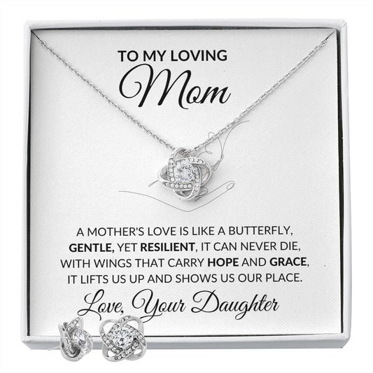 A Mother's Love Is Like A Butterfly Knot Necklace Earring Gift-[Heartfelt Family Gift]