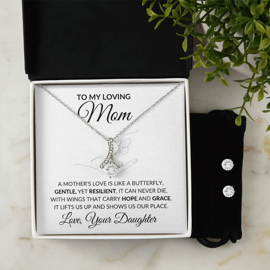 A Mother's Love Is Like A Butterfly - Petite Ribbon Necklace and Earring Set-[Heartfelt Family Gift]