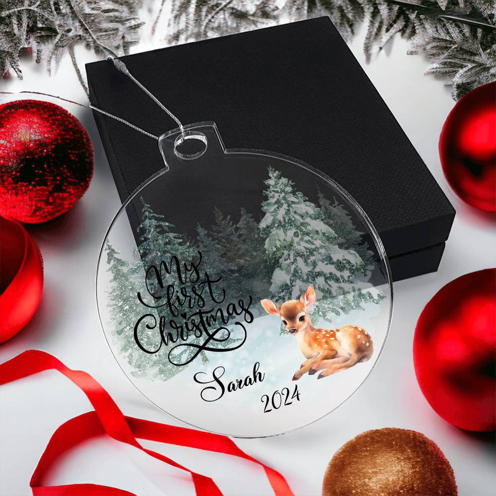 Baby's 1st Christmas Deer Acrylic Ornament-[Heartfelt Family Gift]