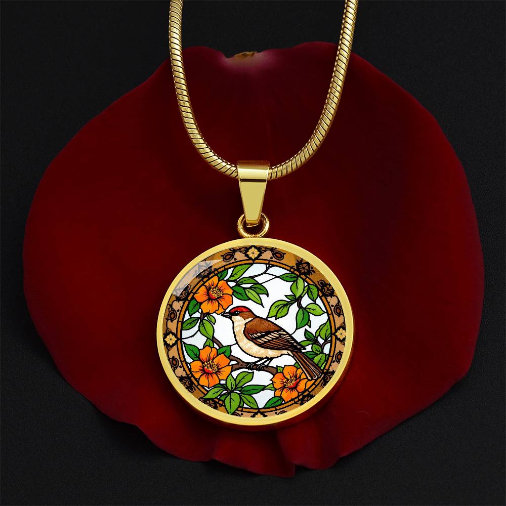 Robin Bird Pendant Necklace, Floral Design Jewelry, Nature Inspired Gift, Artful Bird Necklace, Gold Pendant with Bird Motif, Necklace Gift for Her