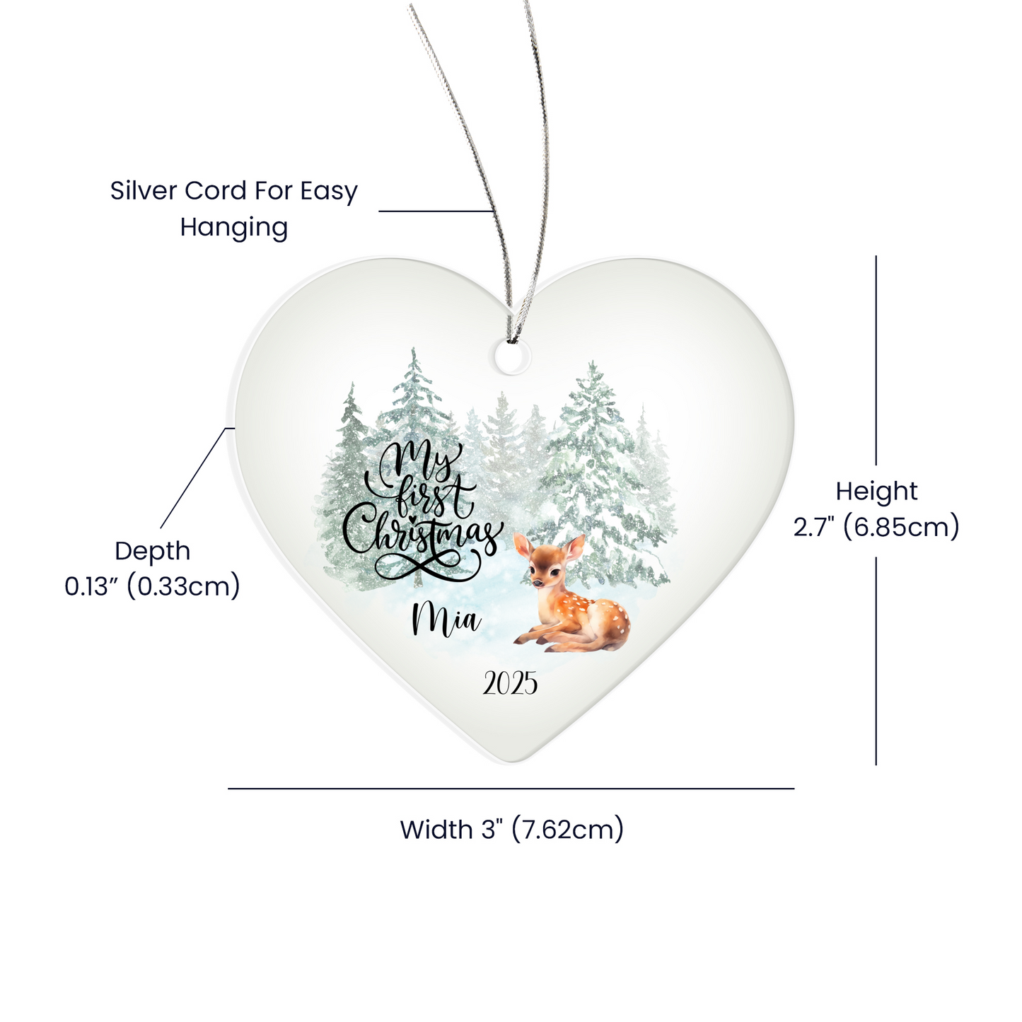 Woodland Deer Acrylic Heart Ornament