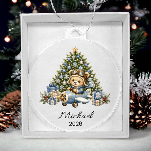 Personalized Teddy Bear Airplane Pilot Christmas Ornament