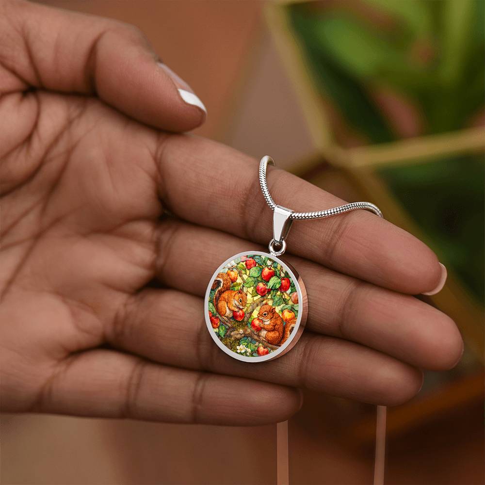 Squirrels in Apple Tree Jewelry, Engraved Necklace Bracelet Keychain, Nature Lover Gift, Animal  Woodland Forest Keepsake