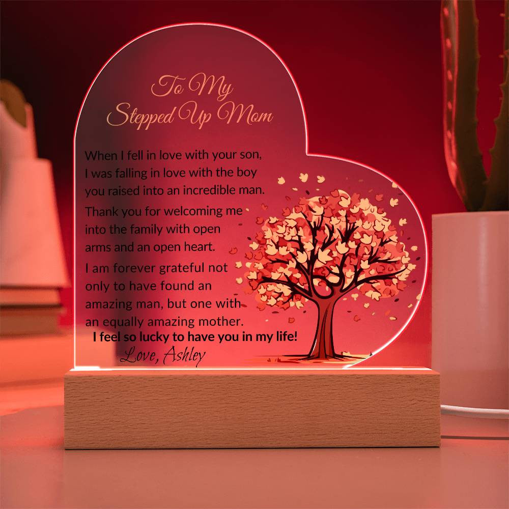 Stepped Up Mom Acrylic Heart Plaque Gift-[Heartfelt Family Gift]