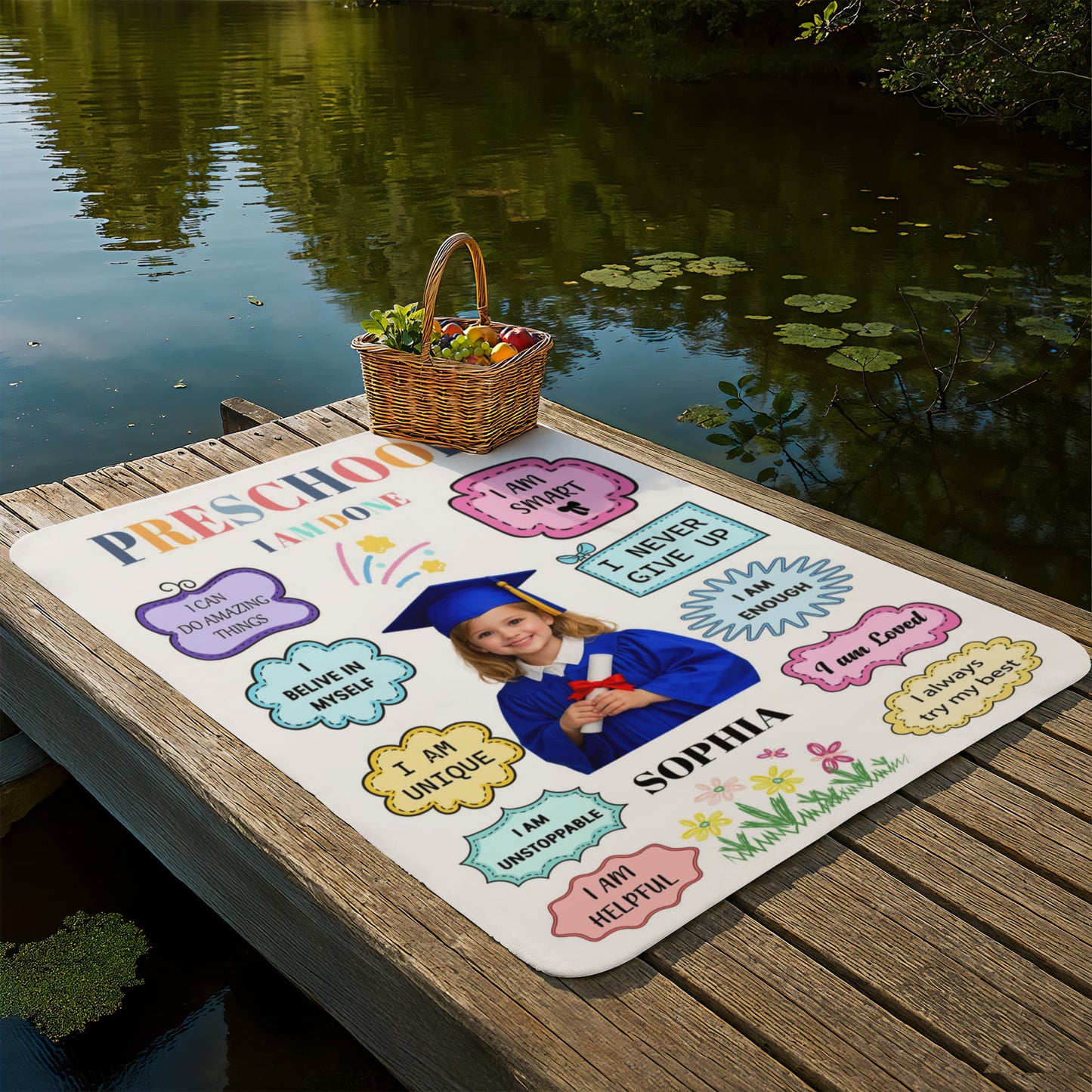 Personalized Preschool Graduation Photo Affirmation Blanket
