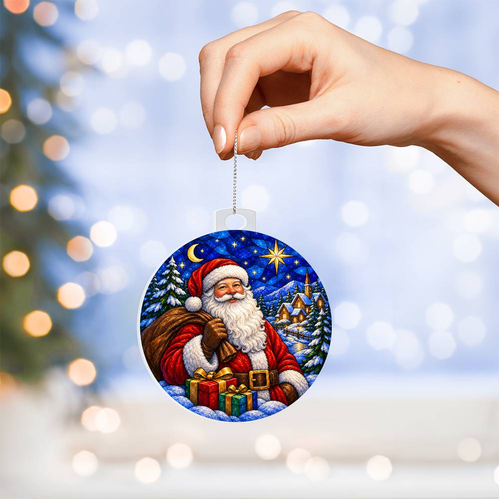 Santa Stained Glass Ornament