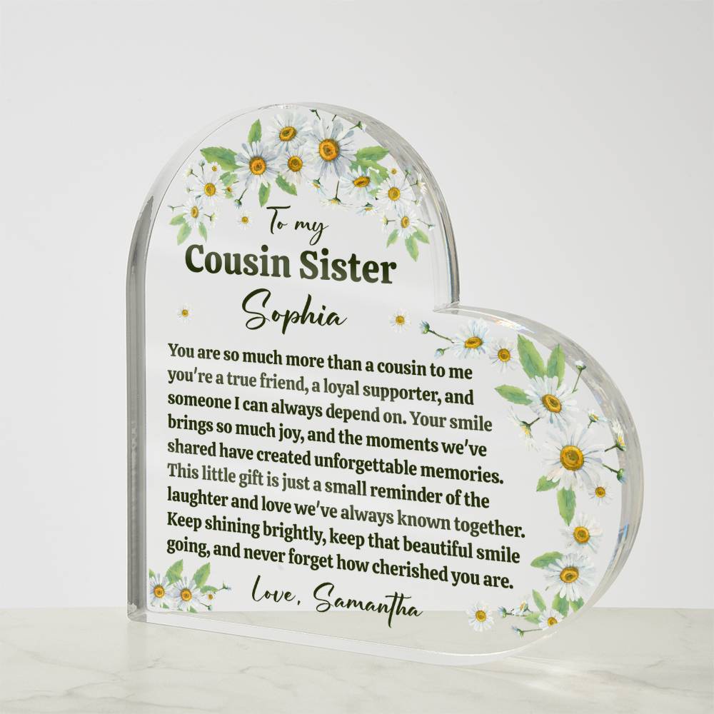 Cousin Sister Acrylic Heart Plaque