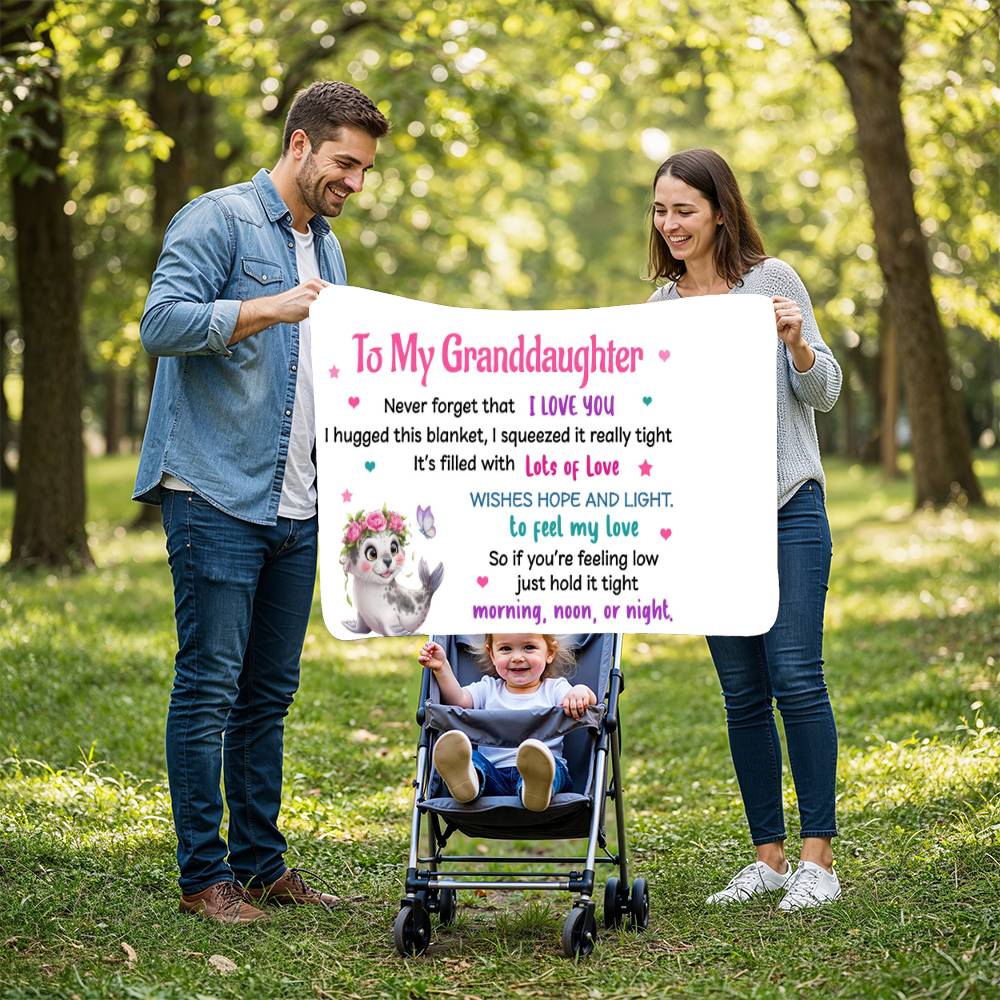 Personalized Granddaughter Blanket, Sea Animal Design, Sherpa Fleece Throw, Cozy Bedding, Decorative Nursery Blanket