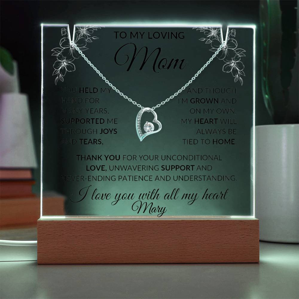 Mom LED Acrylic Heart Necklace & Plaque Gift Set-[Heartfelt Family Gift]