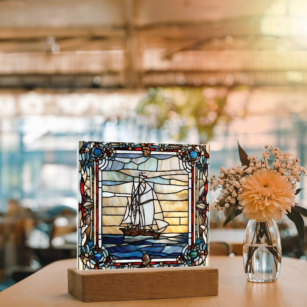 Nautical Faux Stained Glass Acrylic Square Plaque
