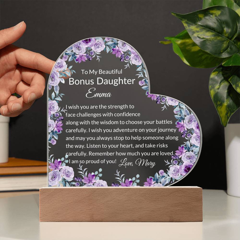 Bonus Daughter Personalized LED  Heart Plaque