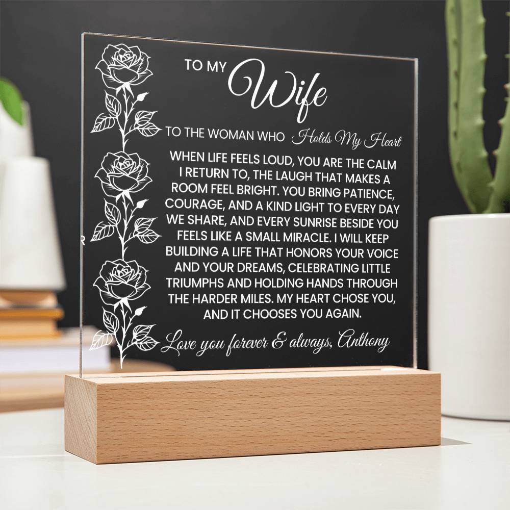 Wife Roses Lighted Plaque Gift