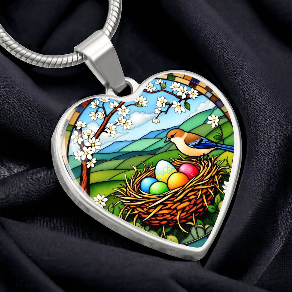 Floral Bird Nest Necklace with Engraving