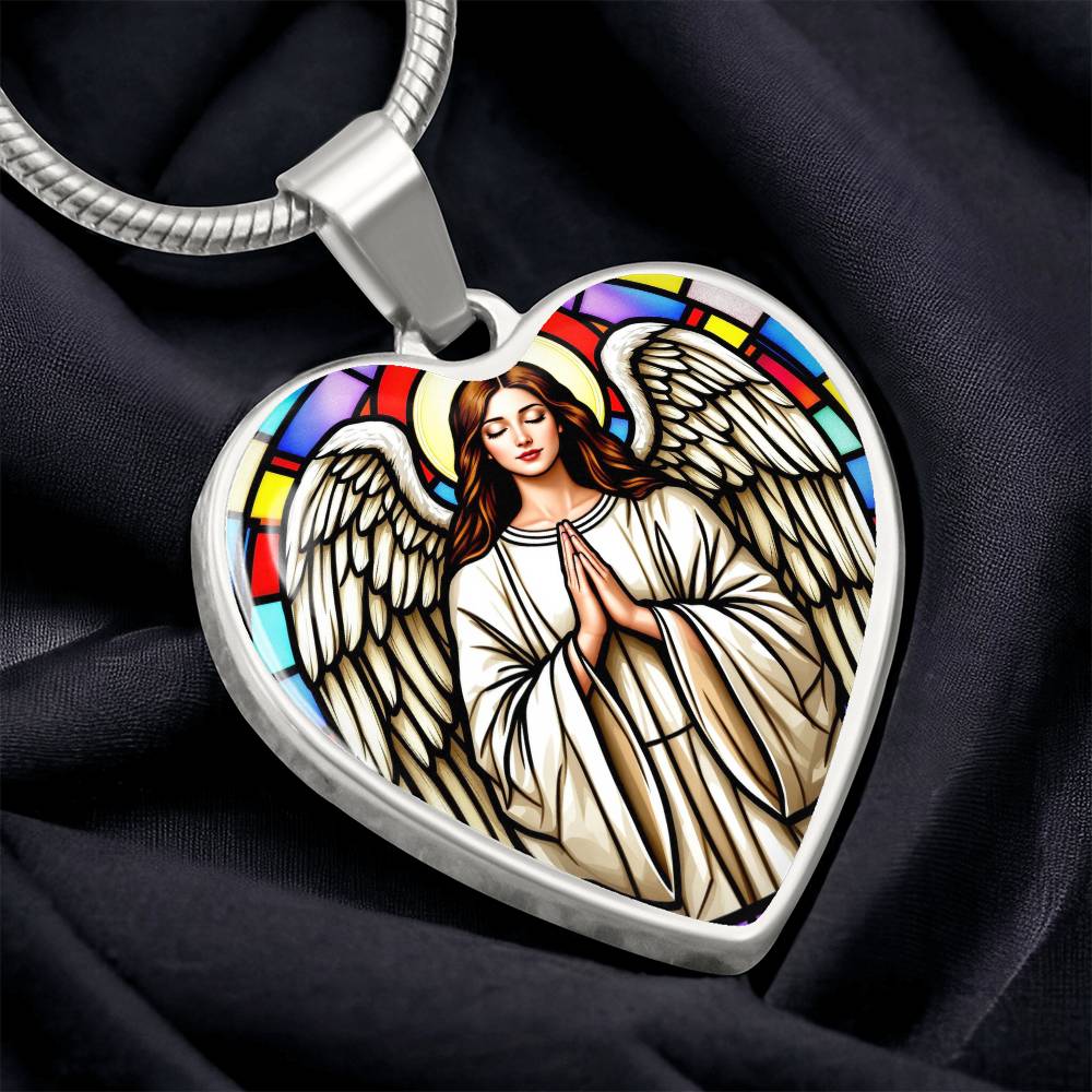 Guardian Angel Faux Stain Glass Pendant Necklace